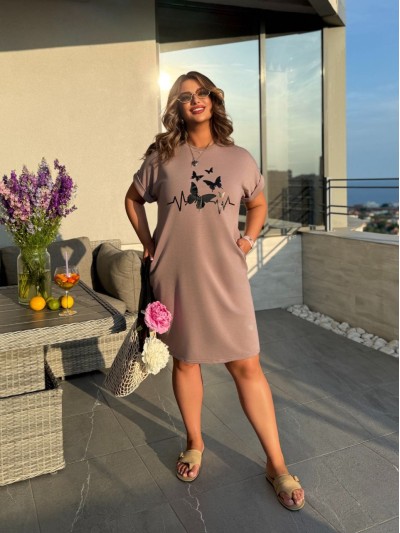 Жіноча літня сукня з малюнком пудрового кольору 33494