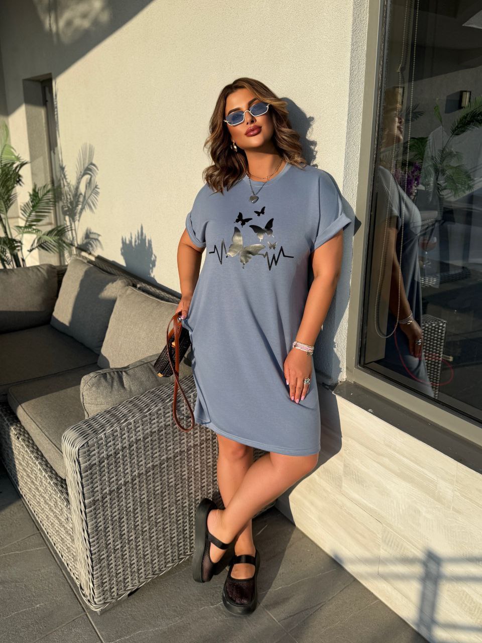 Жіноча літня сукня з малюнком сiрого кольору 33491