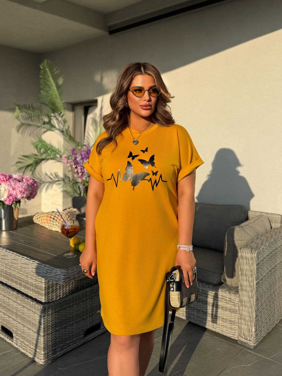 Жіноча літня сукня з малюнком жовтого кольору 33493