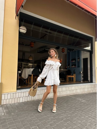 Женское шифоновое платье мини белого цвета 29556