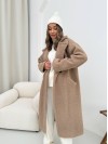 Жіноче тепле пальто з хутра Тедді бежевого кольору 30110