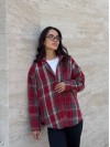 Жіноча байкова сорочка в клітинку вiльного бордового кольору 35643