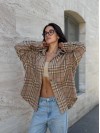Жіноча байкова сорочка в клітинку вiльного кавового кольору 35642