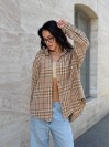 Жіноча байкова сорочка в клітинку вiльного кавового кольору 35642