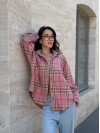 Жіноча байкова сорочка в клітинку вiльного рожевого кольору 35644