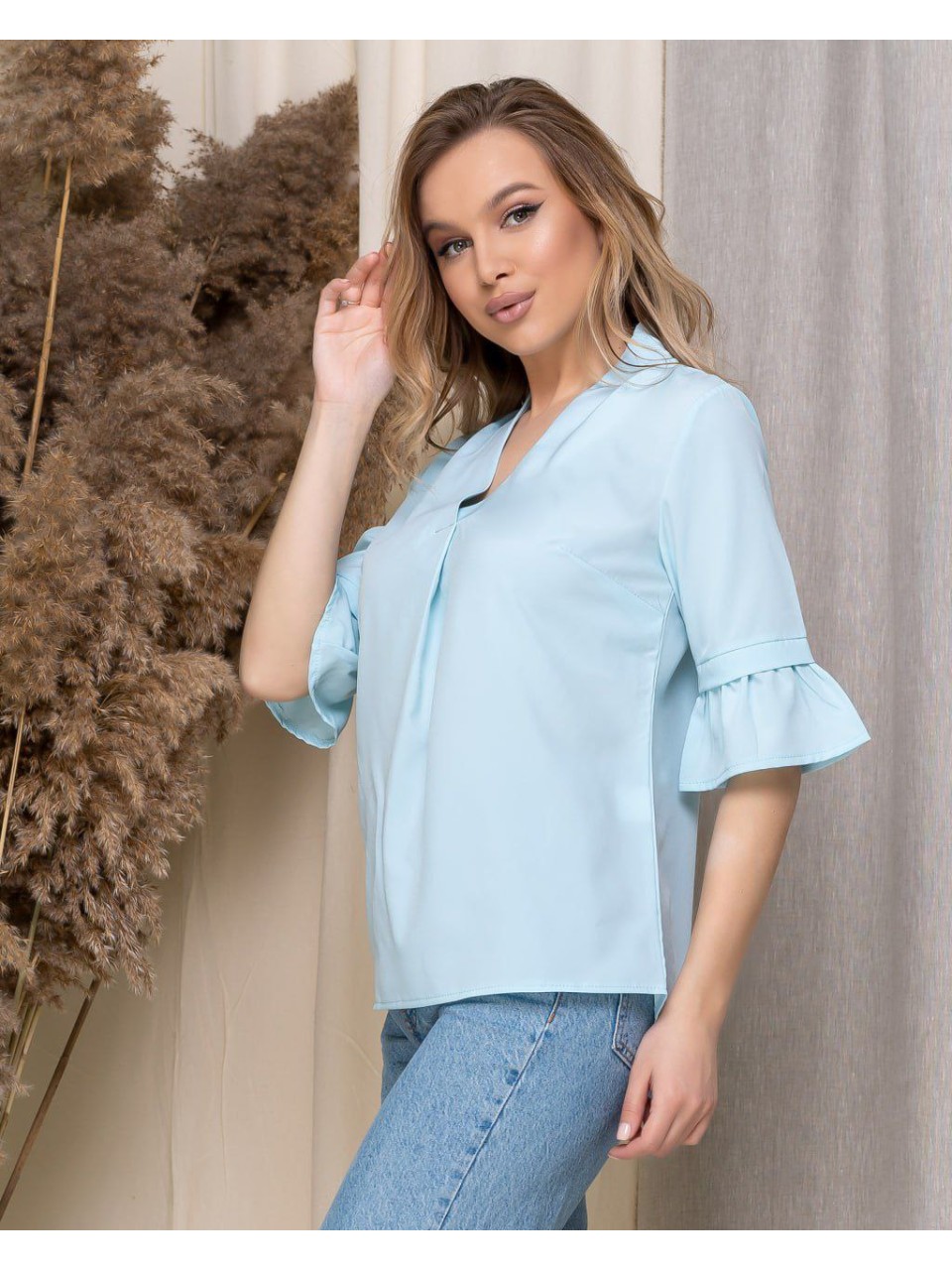 Женская бащовая блузка голубого цвета 33914