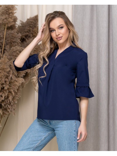 Жіноча базова блузка синього кольору 33912