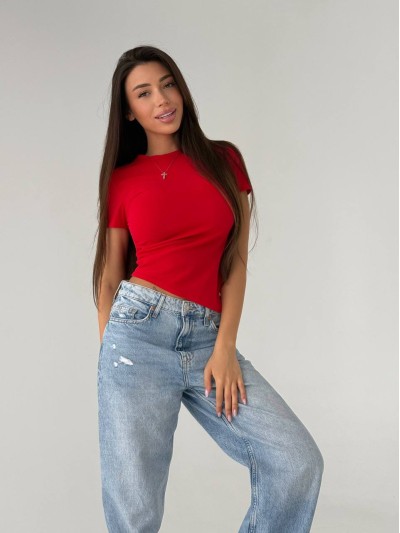 Жiноча базова футболка червоного кольору 33630