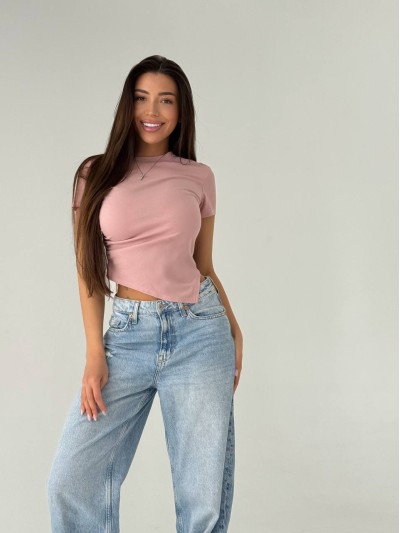 Жiноча базова футболка пудрового кольору 33633