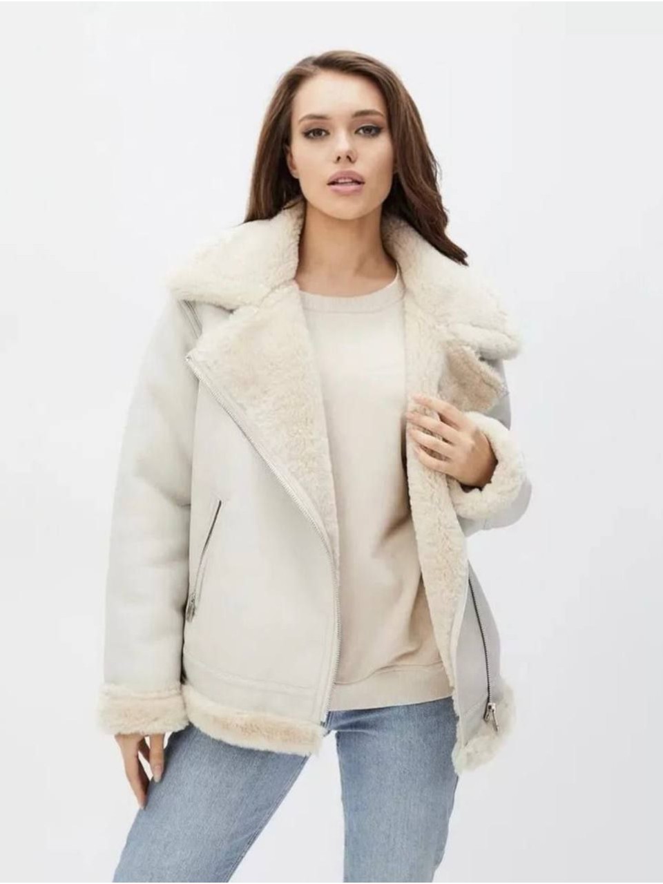 Жіноча дублянка молочного кольору 35977