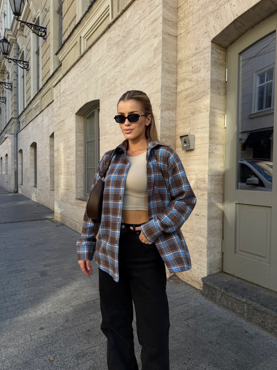 Жіноча фланелева сорочка у клітинку синього кольору 34334