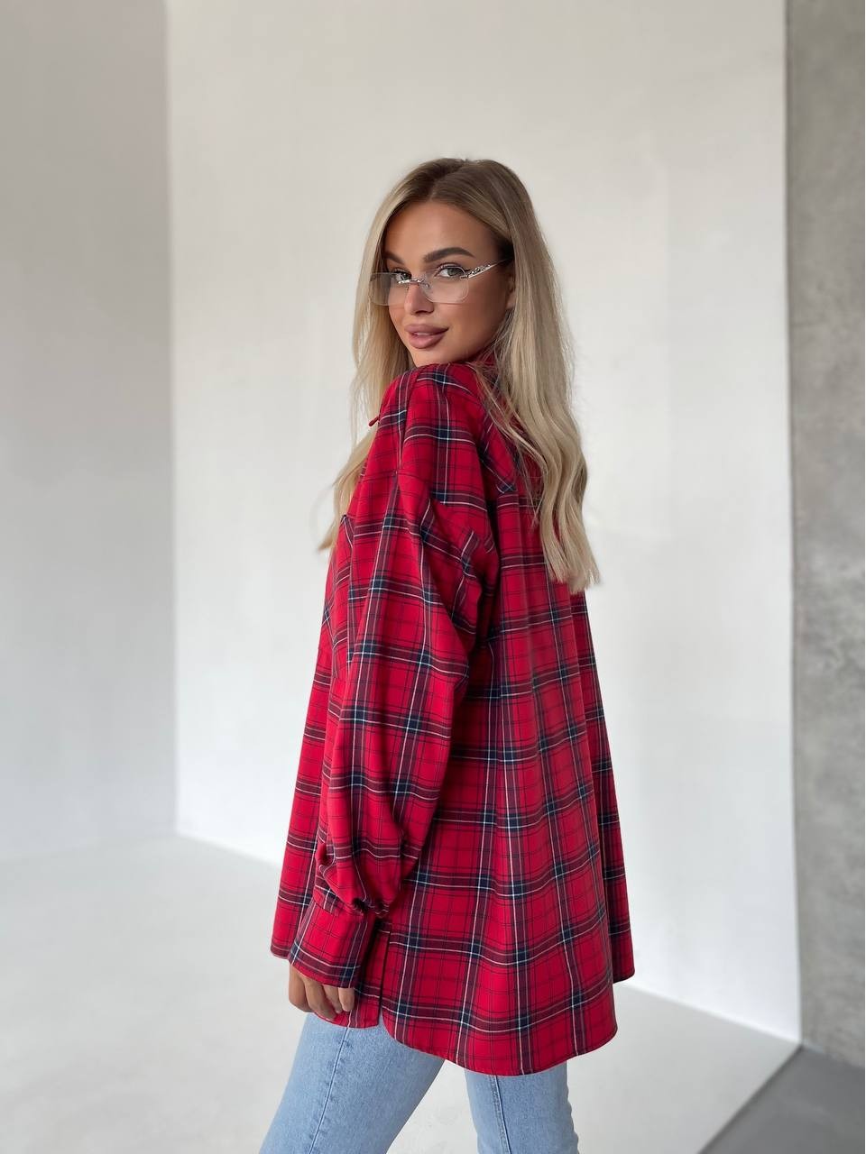 Жіноча фланелева сорочка в клітинку бордового кольору 31864
