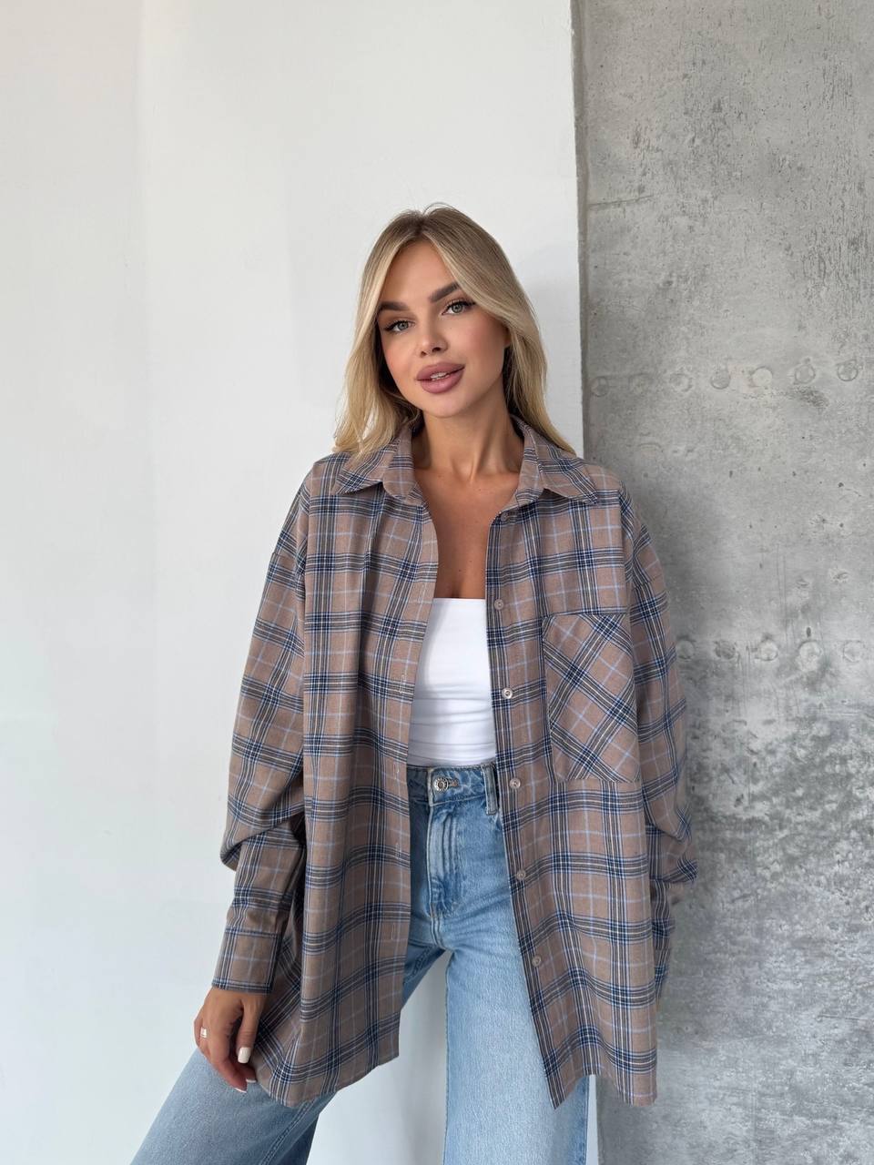 Жіноча фланелева сорочка в клітинку кавового кольору 31214
