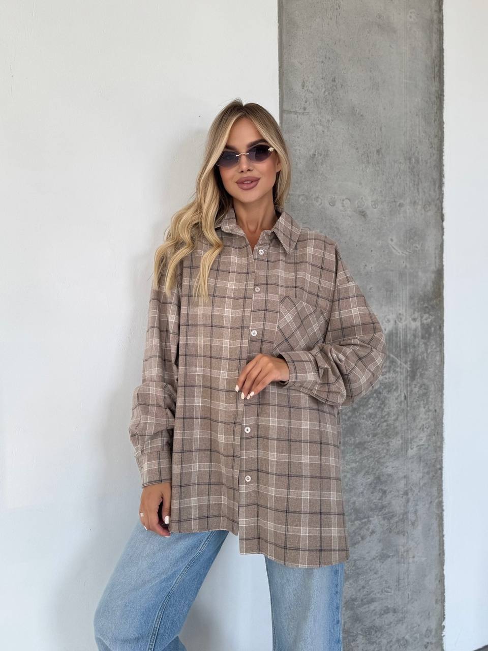 Жіноча фланелева сорочка в клітинку кавового кольору 31865