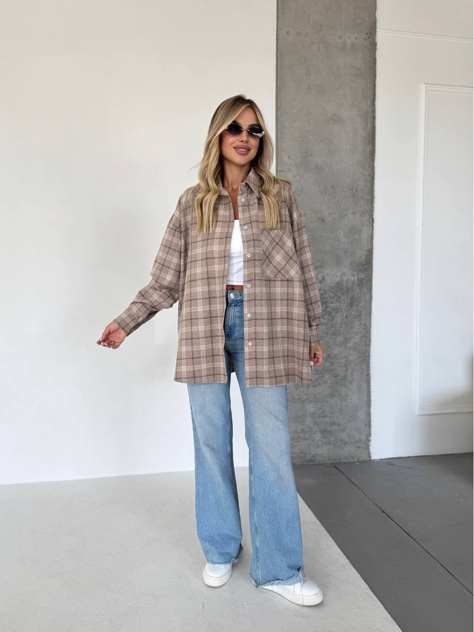 Жіноча фланелева сорочка в клітинку кавового кольору 31865