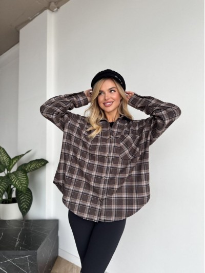 Жіноча фланелева сорочка в клітинку кавового кольору 35248