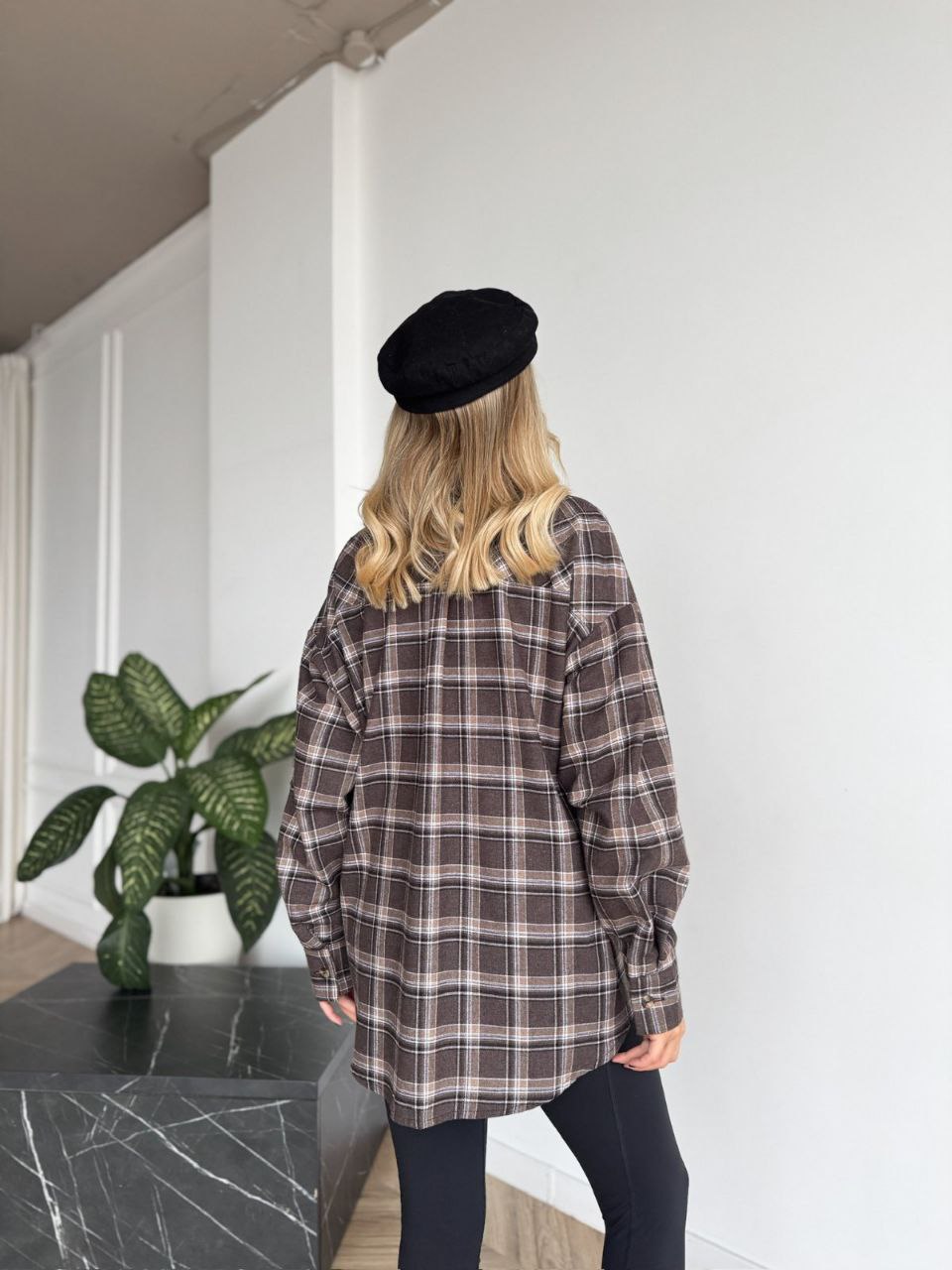 Жіноча фланелева сорочка в клітинку кавового кольору 35248