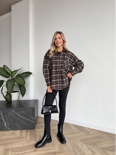 Жіноча фланелева сорочка в клітинку коричневого кольору 35245