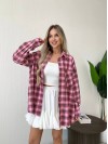 Жіноча фланелева сорочка в клітинку пудрового кольору 32246