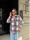 Жіноча флiсова сорочка в клітинку рожевого кольору 35361