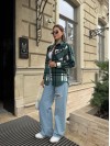 Жіноча флiсова сорочка в клітинку зеленого кольору 35362