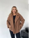 Жіноча коротка шуба-куртка з букле кавового кольору 35407