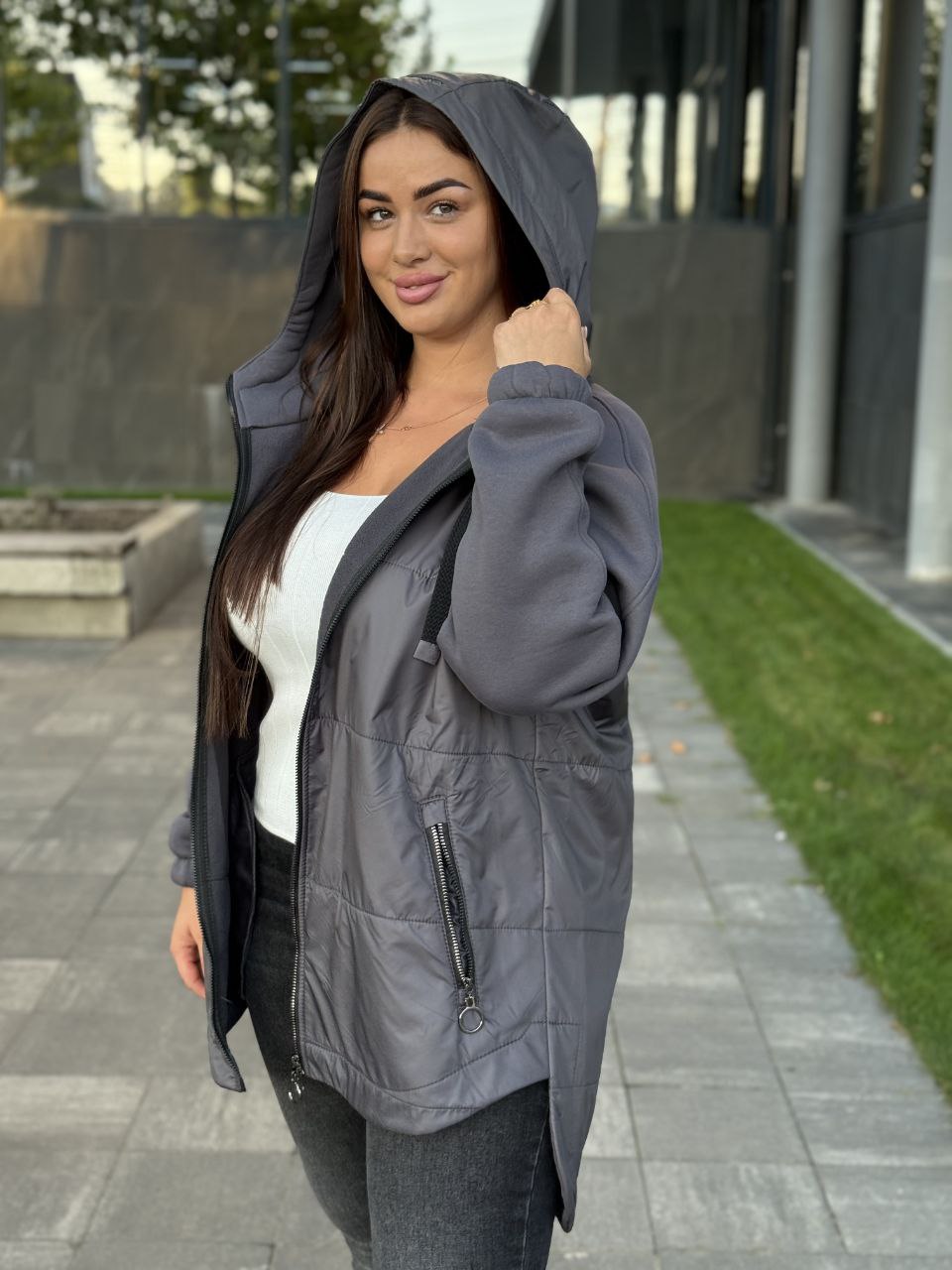 Женская куртка-кардиган графитового цвета 34850