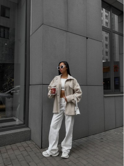 Жіноча сорочка букле бежевого кольору 35525