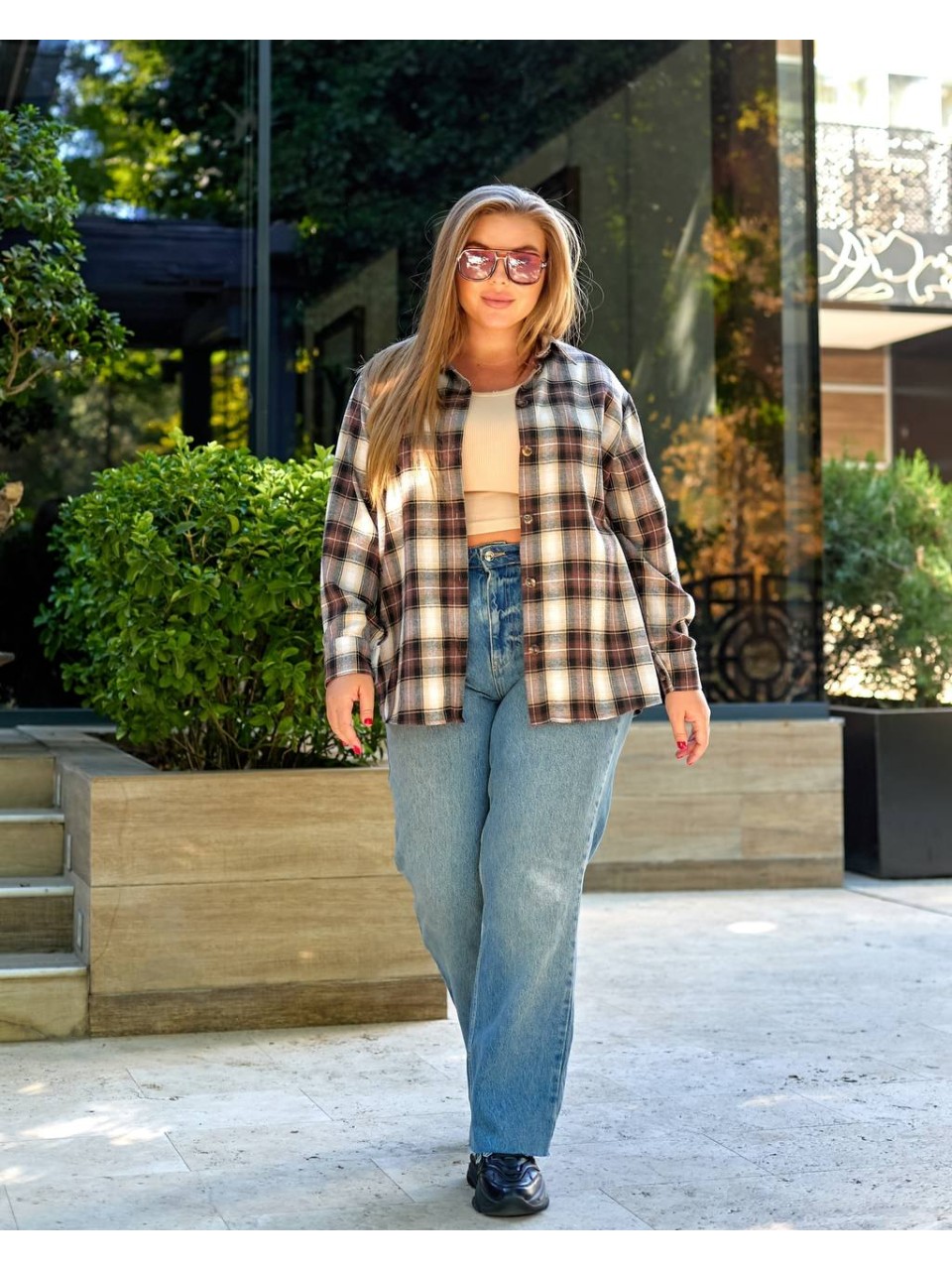 Жіноча сорочка в клітку кавового кольору 34038