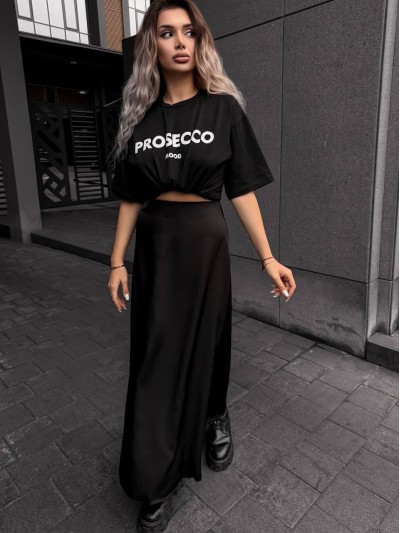 Жіноча спідниця шовкова максі чорного кольору 34631