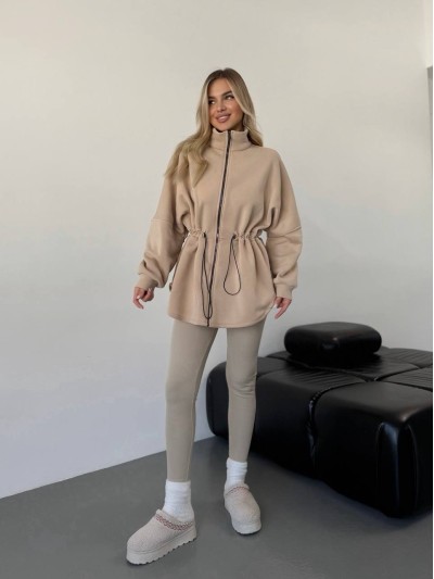Жіноча тепла кофта на блискавці бежевого кольору 35793