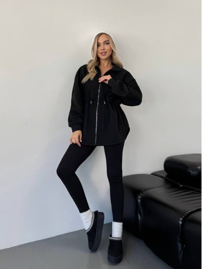 Жіноча тепла кофта на блискавці чорного кольору 35791