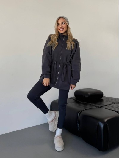 Жіноча тепла кофта на блискавці графiтового кольору 35790