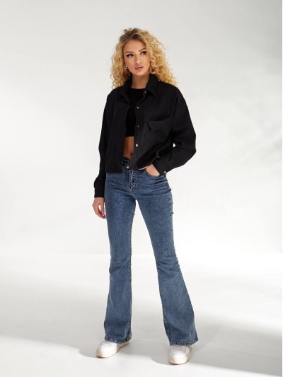 Жіноча вельветова сорочка на резинці чорного кольору 34230