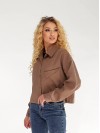 Жіноча вельветова сорочка на резинці коричневого кольору 34232