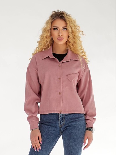 Жіноча вельветова сорочка на резинці пудрового кольору 34233