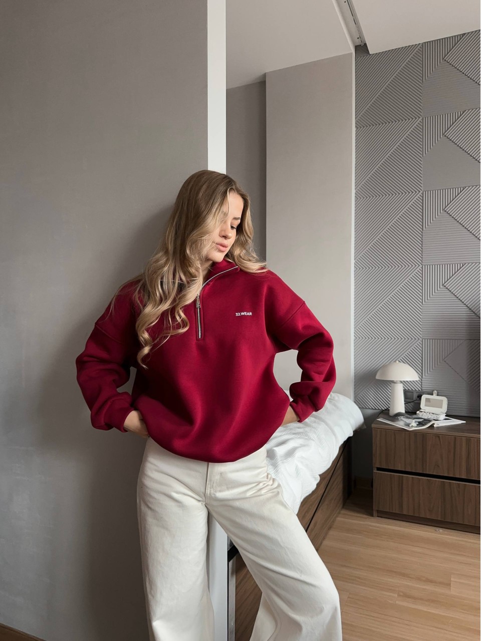 Жіноче худі вільного крою бордового кольору 35140