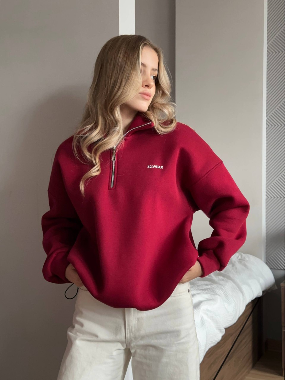 Жіноче худі вільного крою бордового кольору 35140