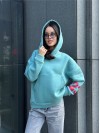 Женское спортивное худи на флисе мятного цвета 35504