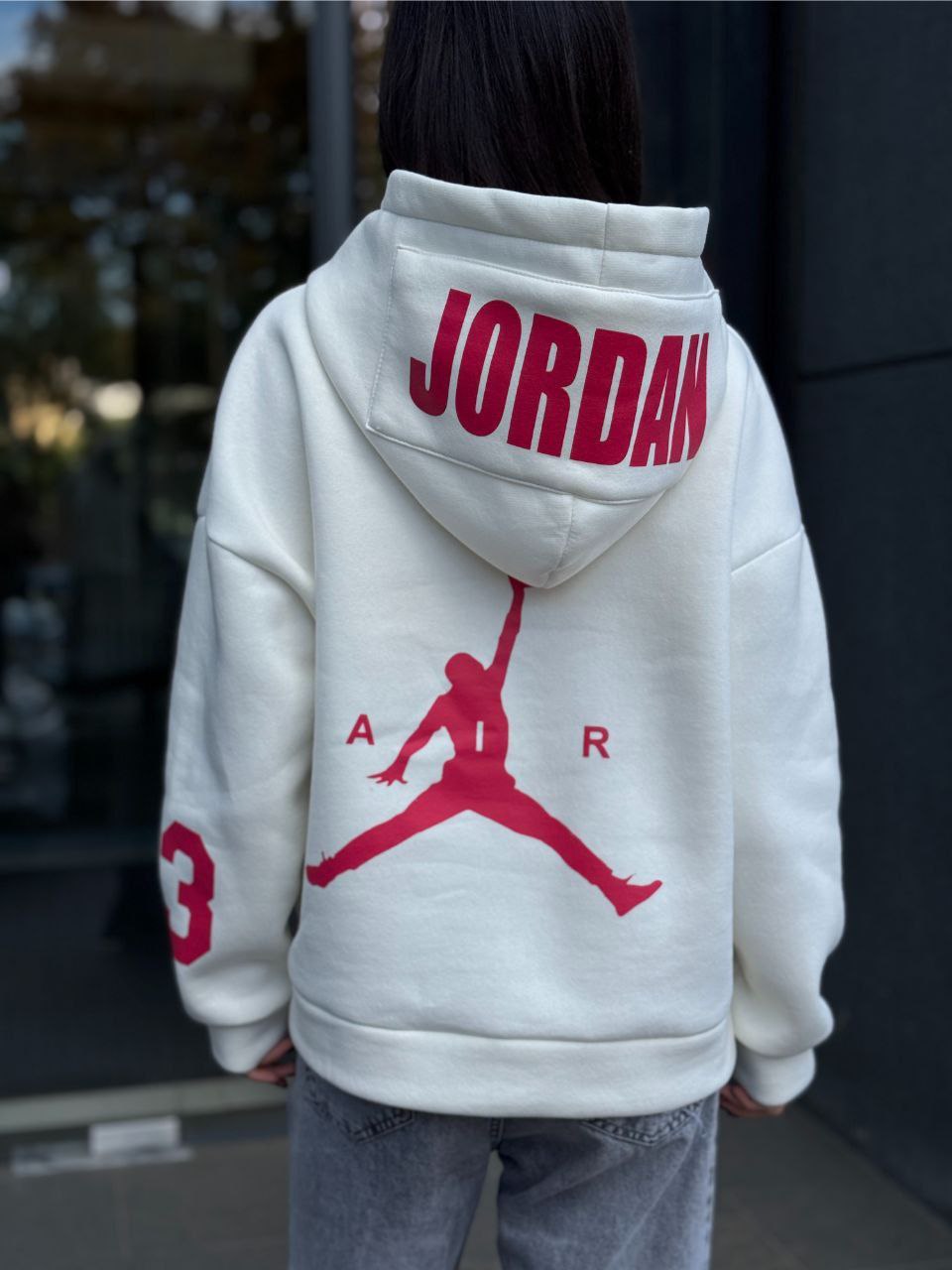 Женское спортивное худи на флисе молочного цвета 35502