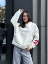 Женское спортивное худи на флисе молочного цвета 35502