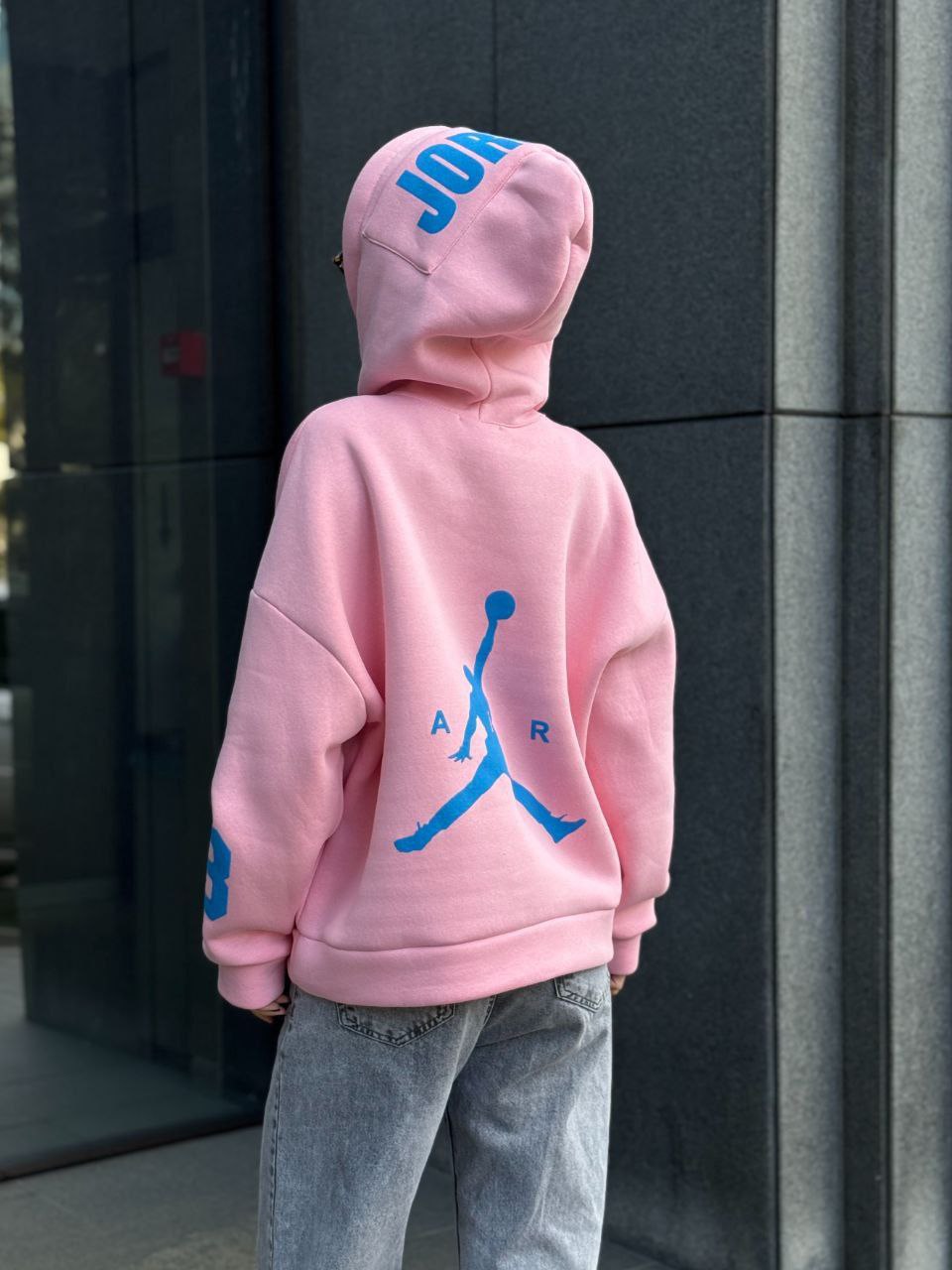 Женское спортивное худи на флисе розового цвета 35501