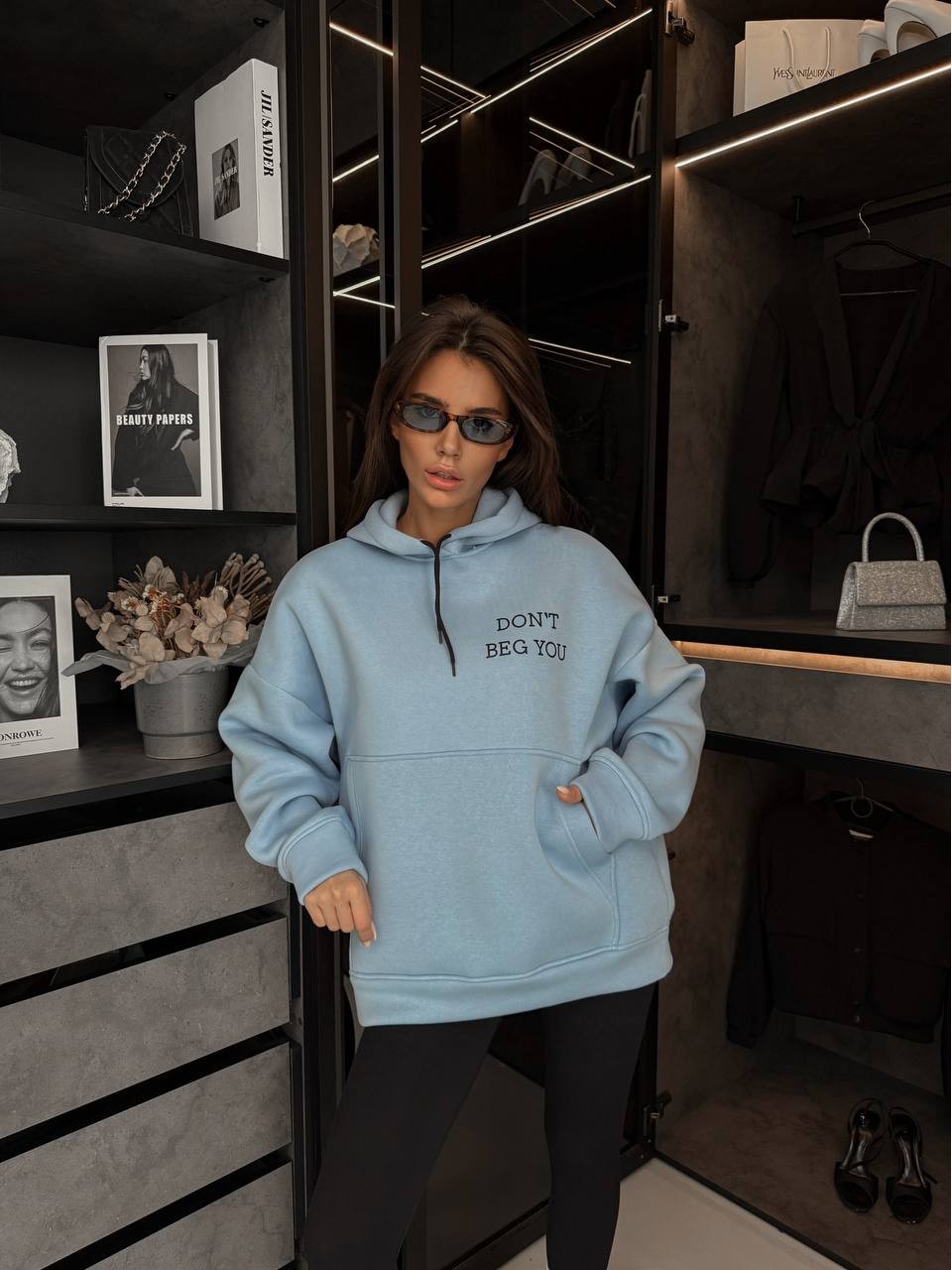 Жіноче тепле худі з малюнком блакитного кольору 35796