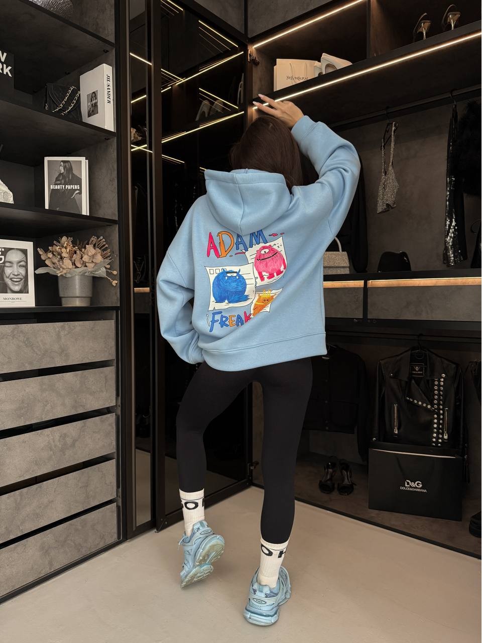 Жіноче тепле худі з малюнком блакитного кольору 35796