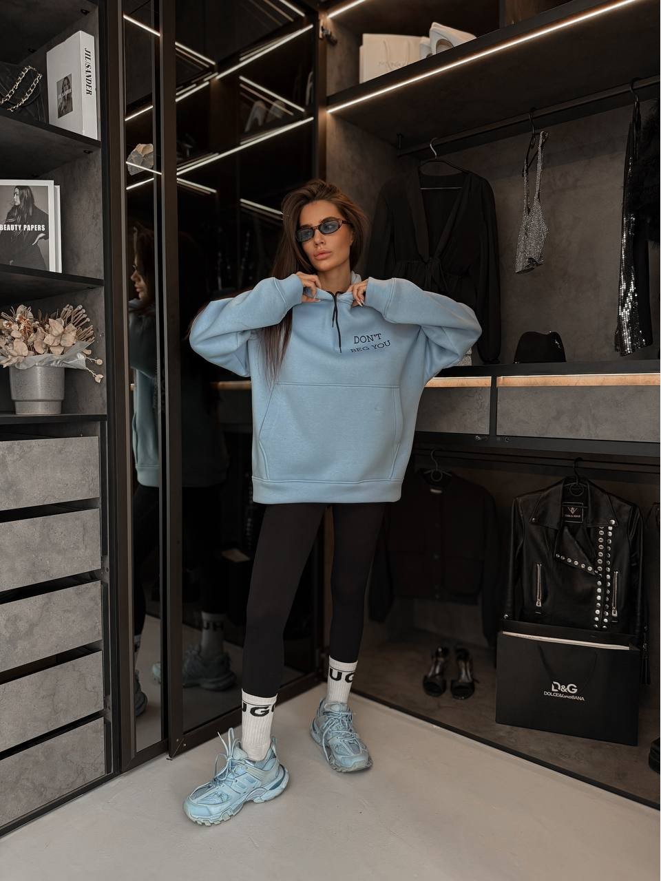 Жіноче тепле худі з малюнком блакитного кольору 35796