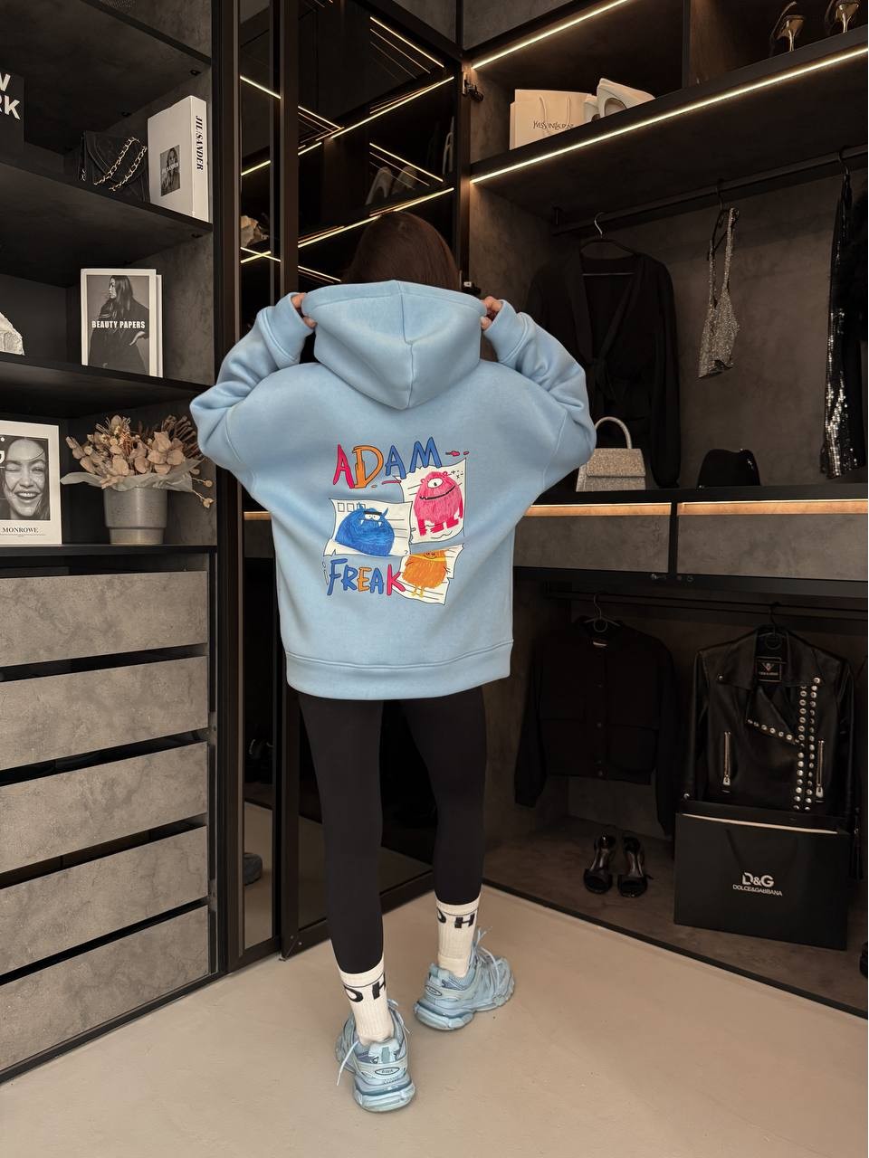 Жіноче тепле худі з малюнком блакитного кольору 35796