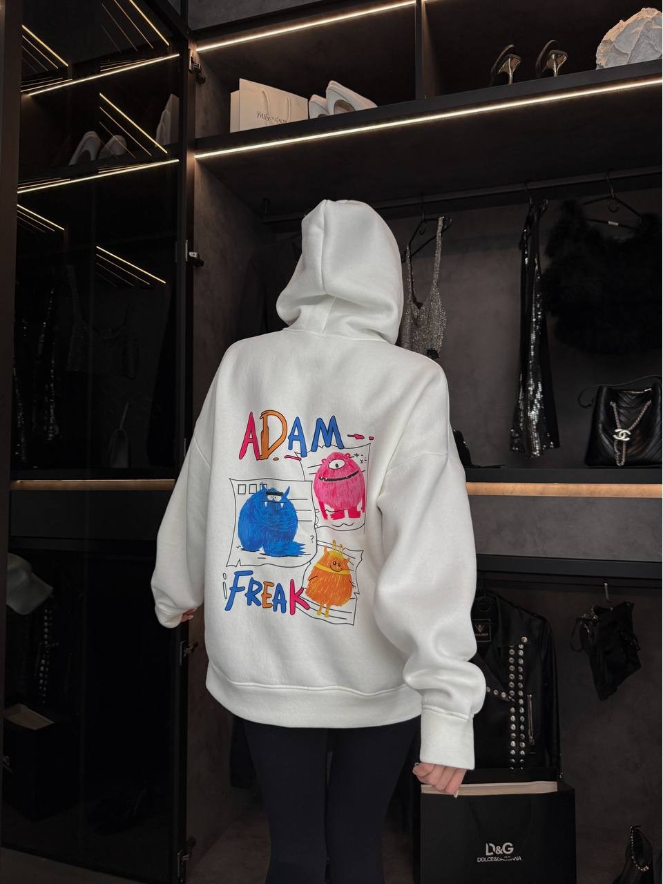 Жіноче тепле худі з малюнком молочного кольору 35794