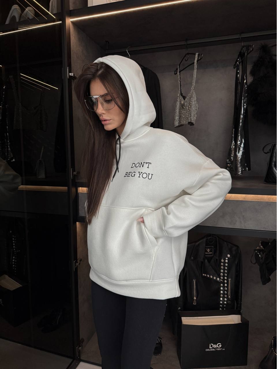 Жіноче тепле худі з малюнком молочного кольору 35794