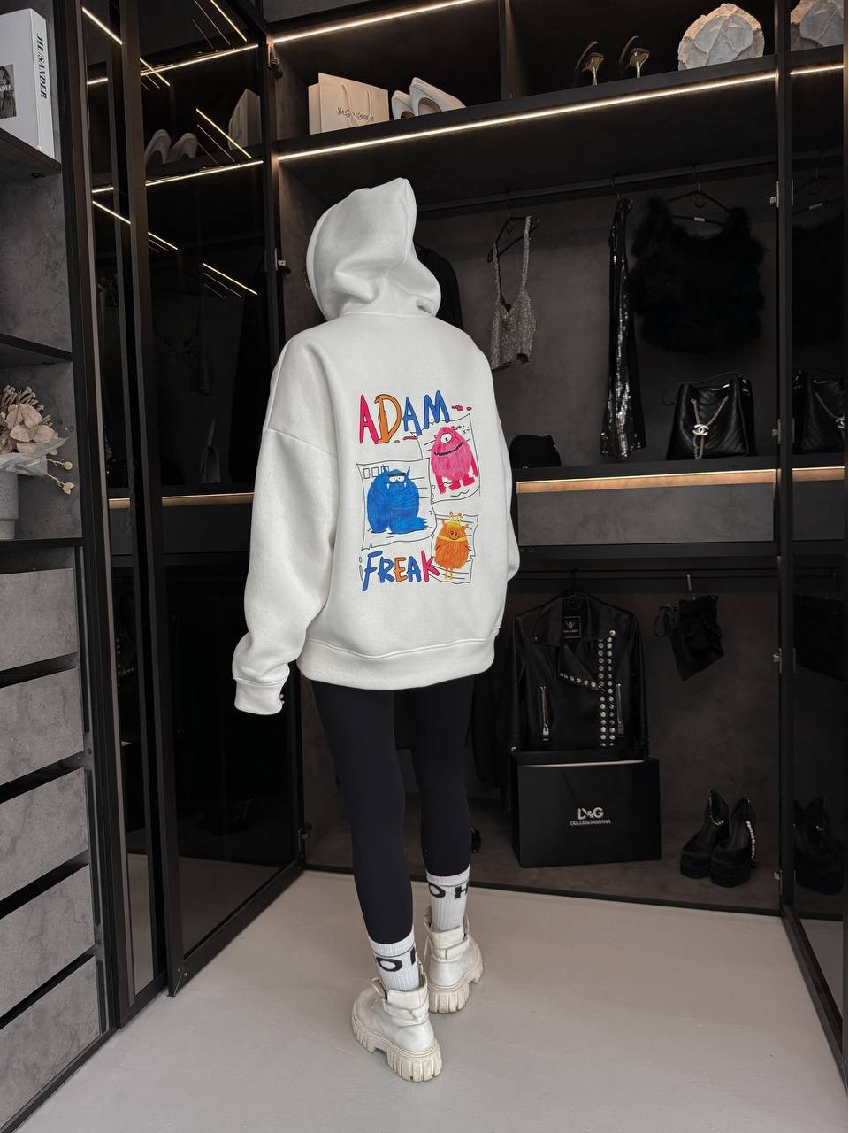 Жіноче тепле худі з малюнком молочного кольору 35794