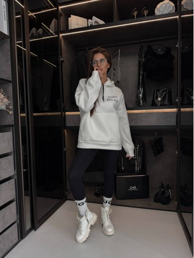 Жіноче тепле худі з малюнком молочного кольору 35794